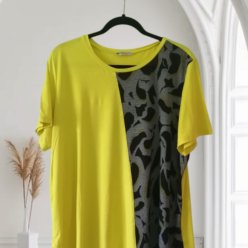 Yellow and Gray Graphic Relaxed T-Shirt